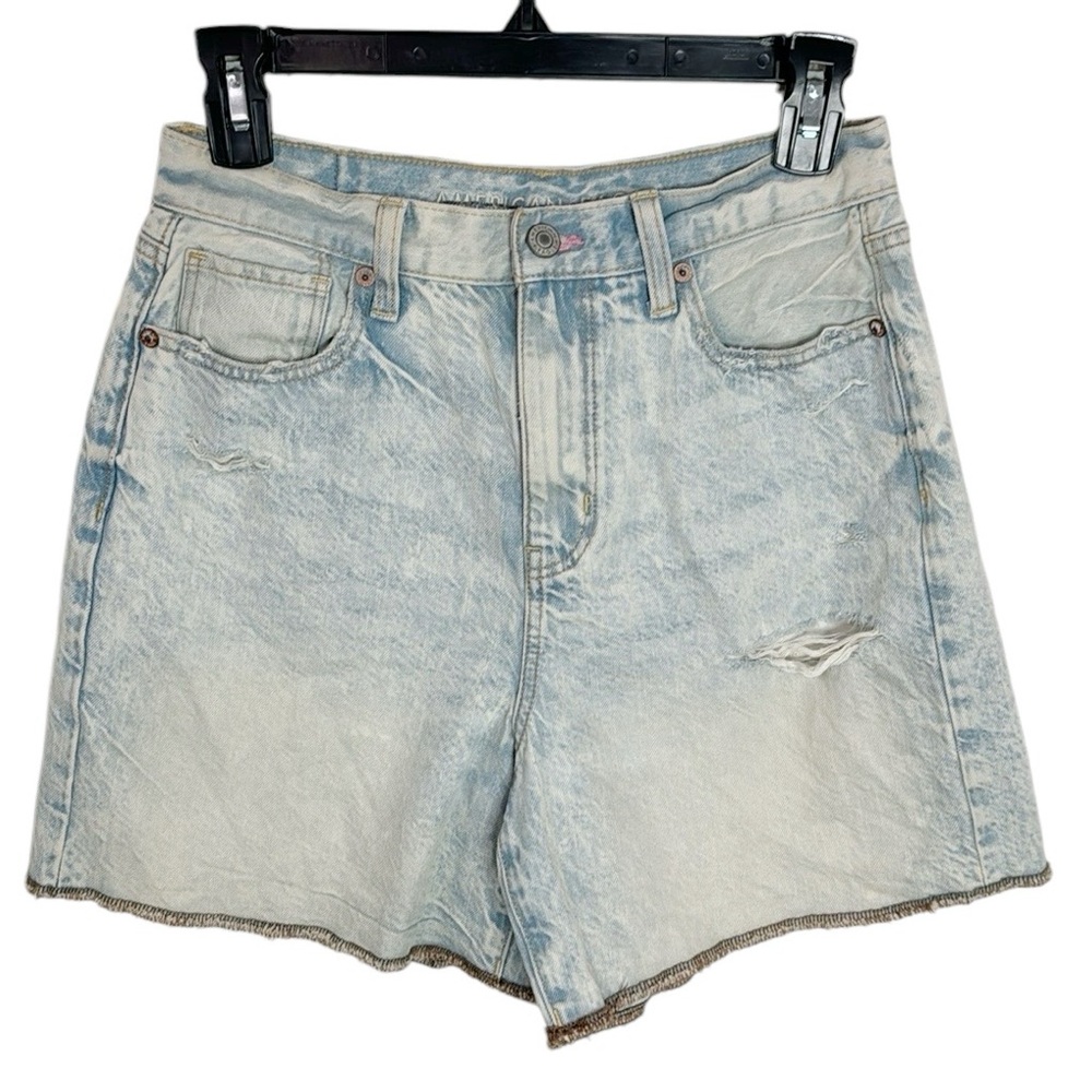 New American Eagle Rainbow embroidery High rise acid wash shorts light blue sz 6 - Picture 2 of 12